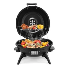 Electric BBQ Grill Black 1600W Outdoor Garden Party with Double Layers Design