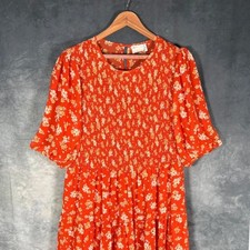 ASOS DESIGN Curve Women's UK22 Red Orange Ditsy Floral Shirred Tiered Maxi Dress