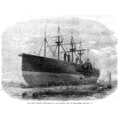 The Great Eastern Under Repairs on the Mersey - Antique Print 1867