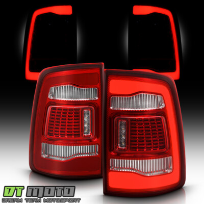 2009-2018 Dodge Ram 1500 2500 3500 Red Clear Full LED Tube Tail Lights Lamps Set
