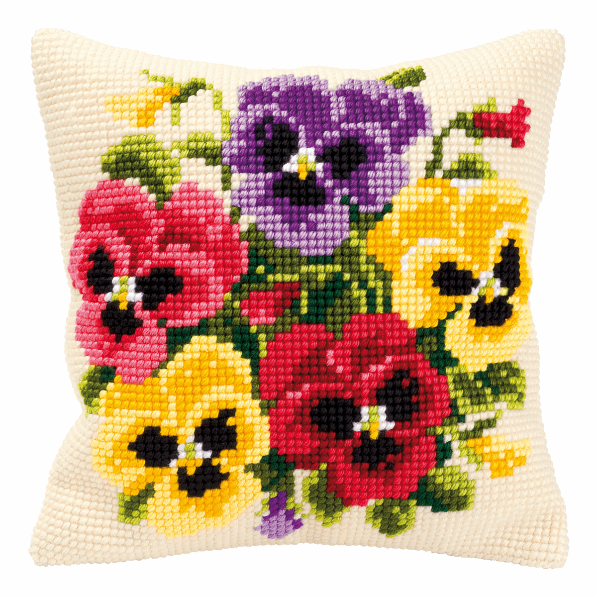Vervaco stamped cross stitch kit cushion Pansy posy, DIY - Image 3