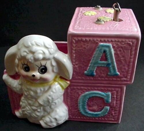 ABC Block Wiegenlied Spieluhr Vintage Keramik Lamm - Bild 1 von 15