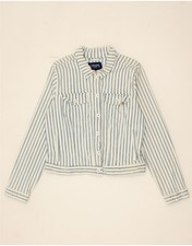 Chaps Womens Crop Denim Jacket Uk 14 Medium Blue Striped Cotton Ax08