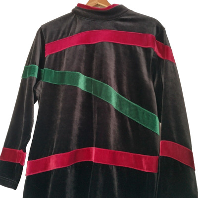 Vintage 1990s B Blast Petites Shirt L Petite Black Velour Corduroy Artsy Granny