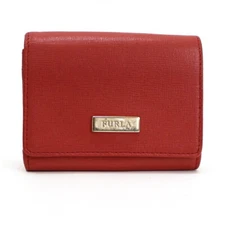 Authentic Furla Bifold Coin Case Pass Case with Key Ring Orange (Pink) Leather