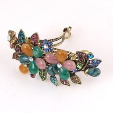 New Antique Gold Tone Flower Rhinestone Multi Color Hair Clip Barrette 9918