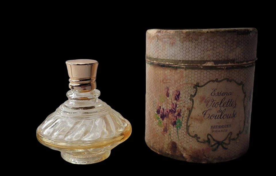 Berdoues violette de toulouse boite et BOUTEILLE PARFUM VIDE verre - Photo 2/4