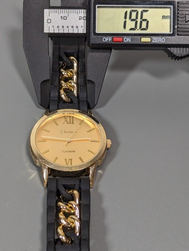 Geneva Gold Tone Dial Round Case Black Silicone Band Watch - Picture 5 of 8