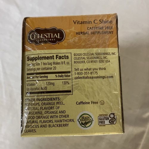 Lot of 2 Celestial Seasonings Vitamin C Shine 20 Tea Bags Each BB 7/24/25 FS! - Picture 6 of 7