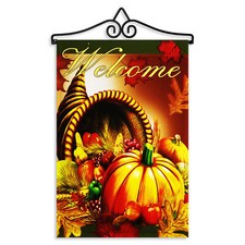 Garden Flag Welcome Cornucopia with Pumpkin 12x18IN  Hanger 14IN Printed Poly