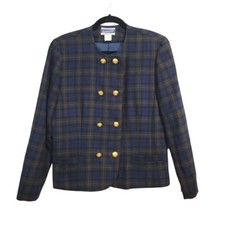 Vintage Pendleton  Wool Plaid Double Breasted Button Down Blazer Jacket Size 12