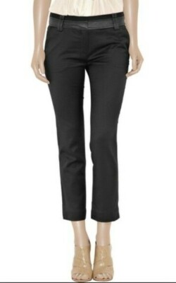 Elizabeth And James Clyde Pants 2  Leather Trim Stretch Black Wool Repaired B79