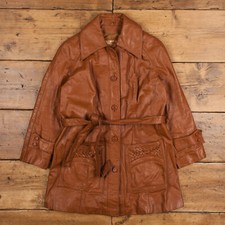 Vintage Montgomery Ward Leather Jacket M 80s The Tannery Belted Brown Womens