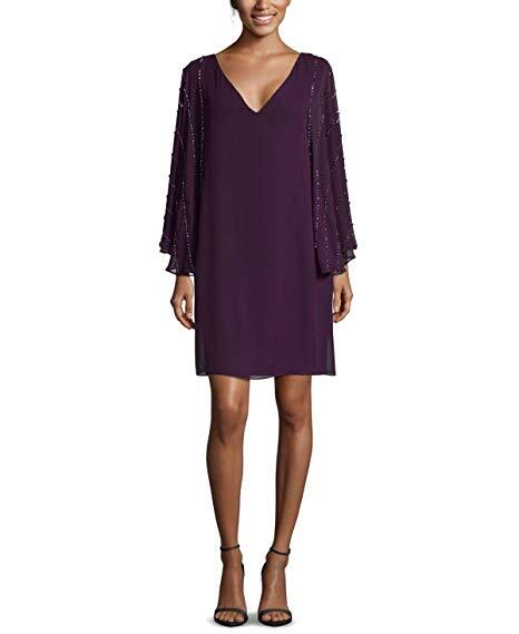 betsy and adam beaded sleeve dress Short Beaded Party Dress with Beaded Fringe 4007 Peacock / 000 main image 0
