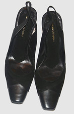 New Display Nine West Chas Wedge Shoes Heels Velvet Satin Leather 6.5 Black