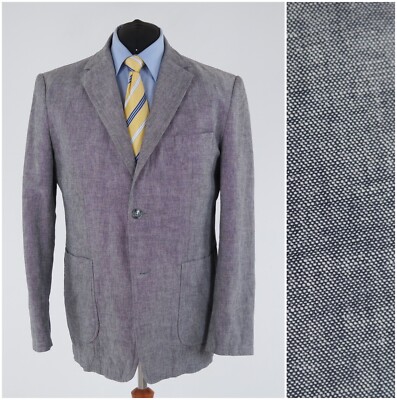 Mens Summer Sport Coat 46R US Size ENGBERS Grey Blazer Cotton Linen Jacket