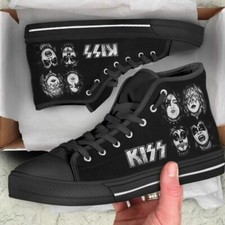 KISS Primer Álbum Gráficos en Blanco sobre Negro Zapatos EE. UU. Talla 8.5 UK 40 con CORDONES KISS