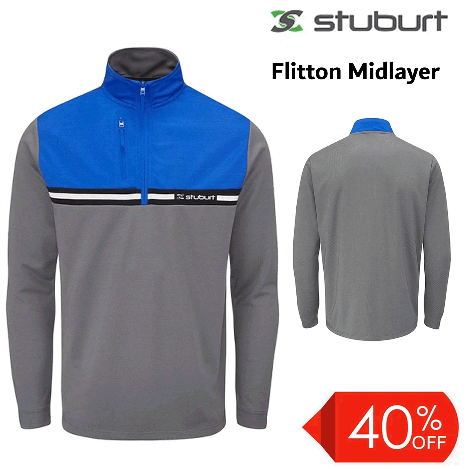 MENS GOLF JUMPER MENS STUBURT FLITTEN MID LAYER ZIP NECK WINDPROOF GOLF