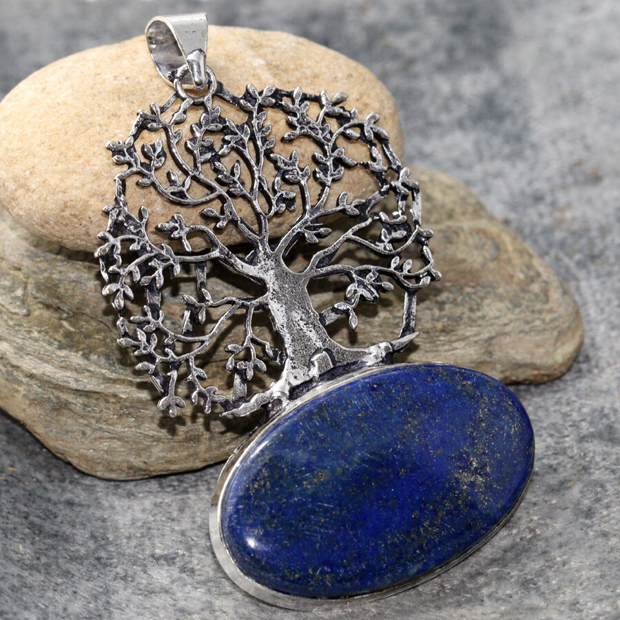 925 Silver Tree of Life Lapis Lazuli Pendant Jewelry 2.6
