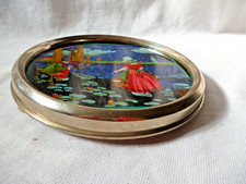 Jugendstil Kannenuntersetzer Glas Metall Hinterglasmalerei Friesin Seerosen