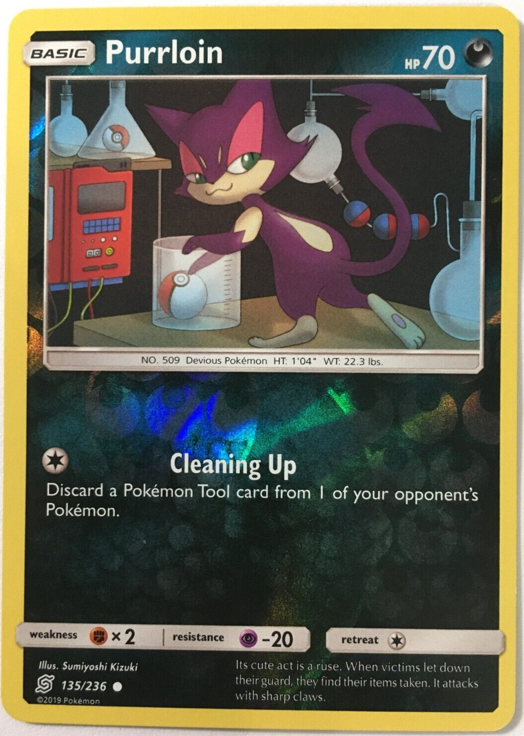 POKEMON PURRLOIN 135/236 UNIFIED MINDS COMMON REVERSE HOLO NEAR MINT