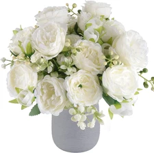 Artificial Peonies Silk Flowers, White Faux Peony Bouquet 2 Bundles Florals Arra
