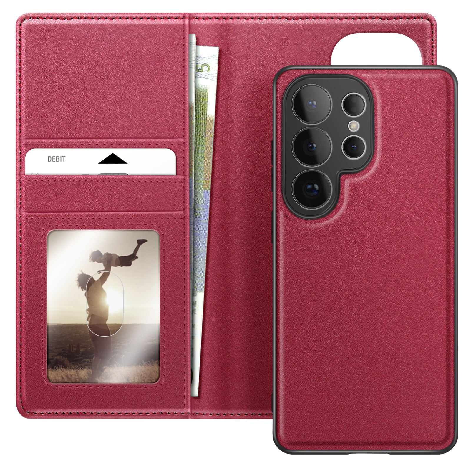 Étui portefeuille 2 en 1 Galaxy S26 Ultra avec coque détachable magnétique rouge