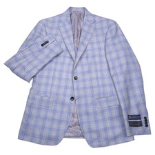 Bloomingdales Wool Sport Coat Mens 46R Light Blue  Gray Plaid Blazer Jacket