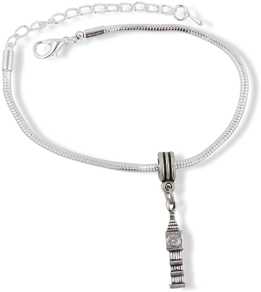 Clock Tower Bracelet | Big Ben Stainless Steel Snake Chain Charm Bracelet