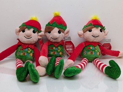 Lot of 3 Make the Season Bright ELF Santa Helper Merry Christmas Long-Leg Plush