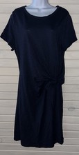 Chicos Sz 2 (LARGE) Navy Blue Sneaker Dress Side Tie S/S Slub Knit Cotton EUC
