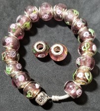 Set of 19 Flower European Murano Lampwork European Glass Beads