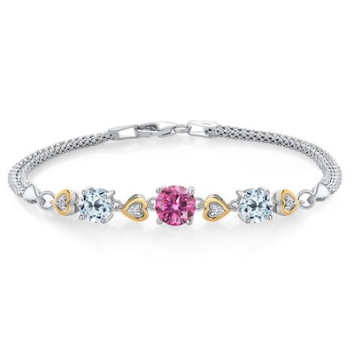 925 Sterling Silver and 10k Yellow Gold Pink Moissanite Sky Blue Topaz and