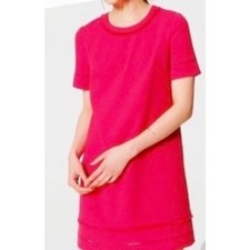Ann Taylor LOFT Women's Fushia Fringe Eyelet Detail Mini Shift Dress Size 4