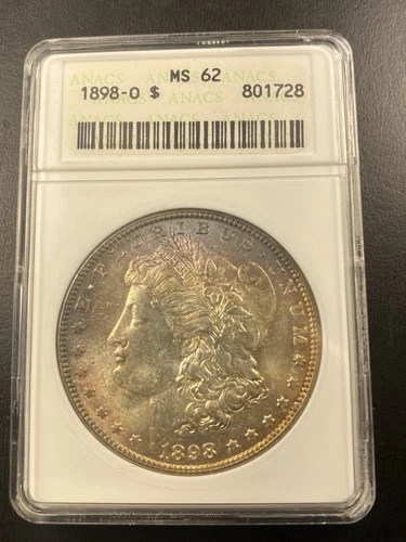 1898 $1 Morgan Silver Dollar ANACS MS62 Uncirculated Certified Business Strike