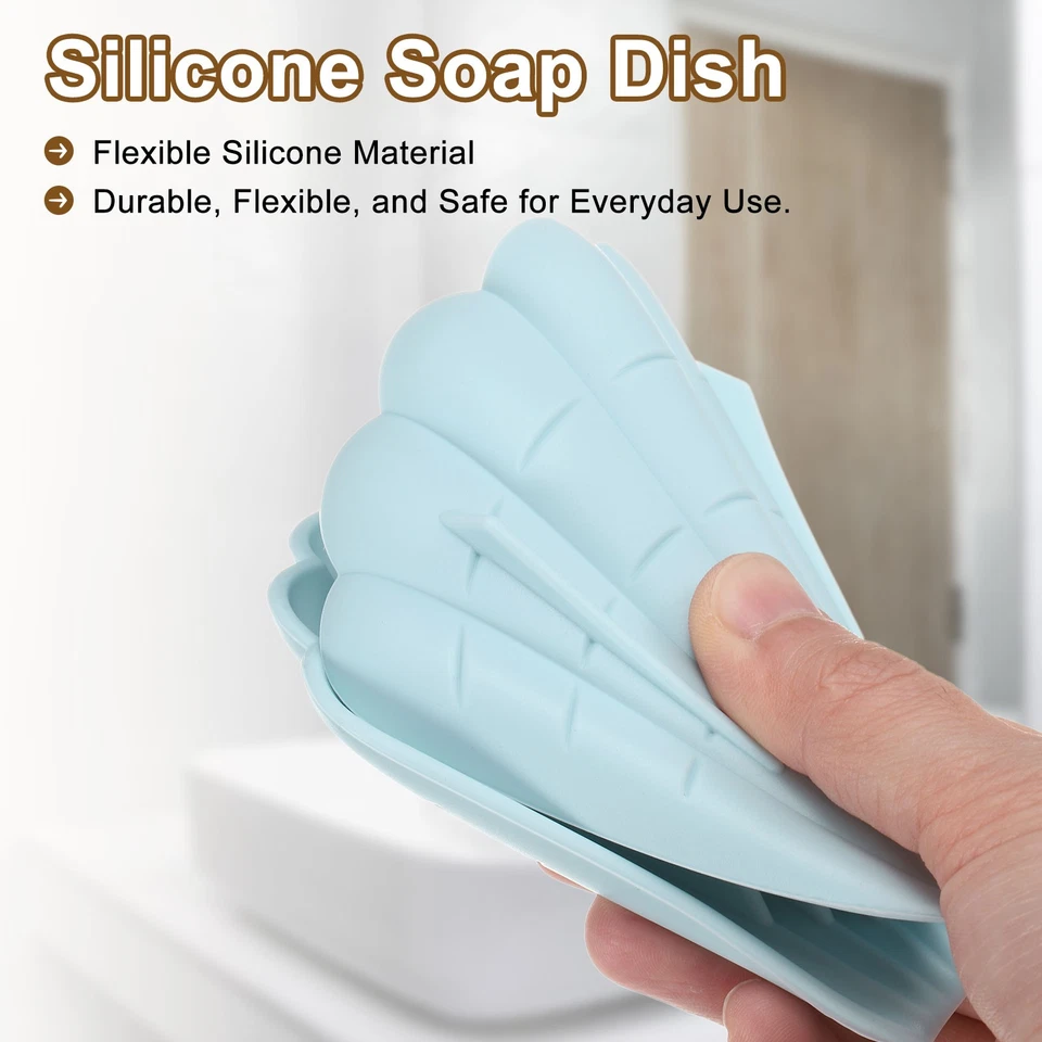 2Pcs Small Soap Dish, Shell Shape Bar Soap Dish(Light Blue) Foto 3 de 4
