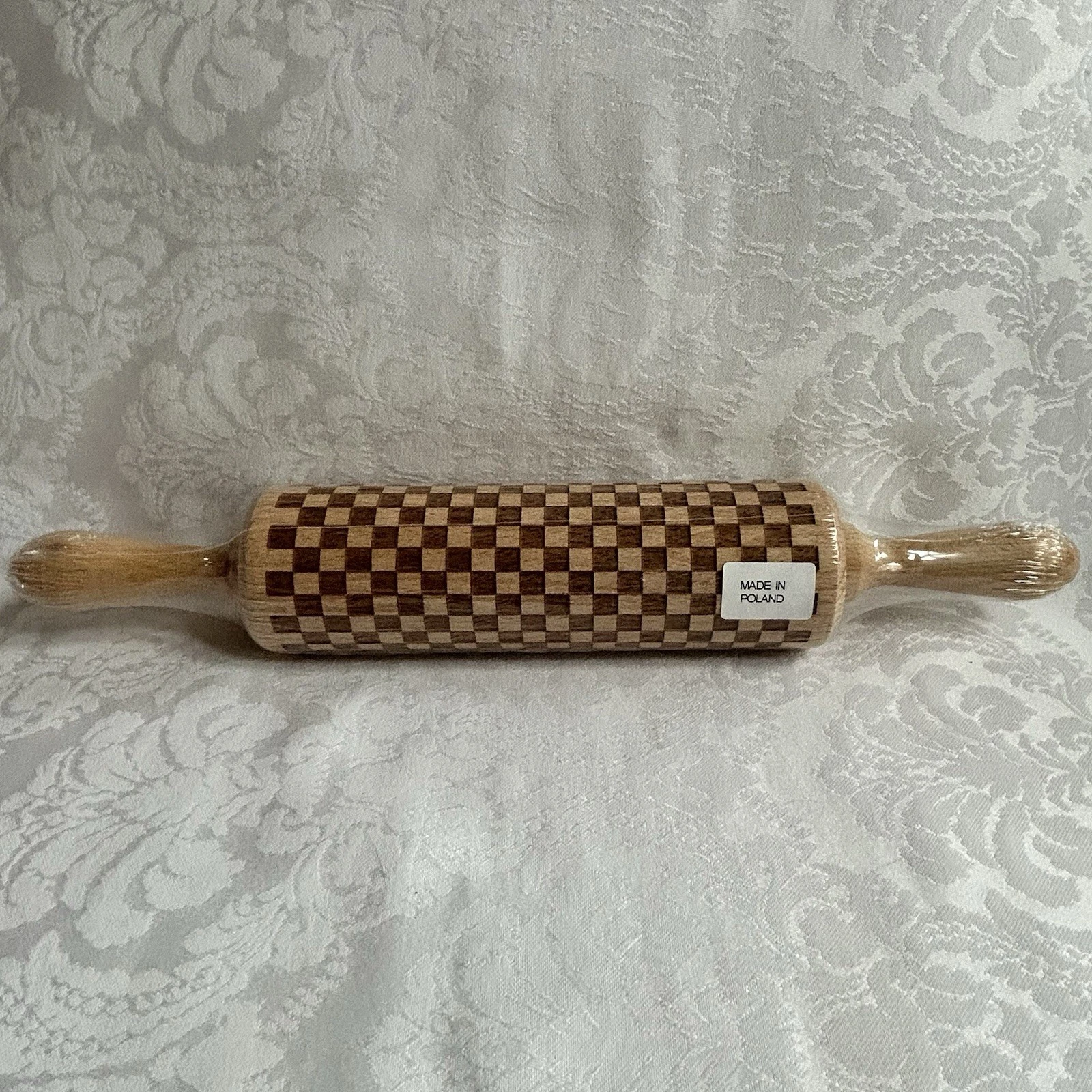 Mackenzie Childs CHECK Embossed 14.75" BeechWood ROLLING PIN NEW m26-5