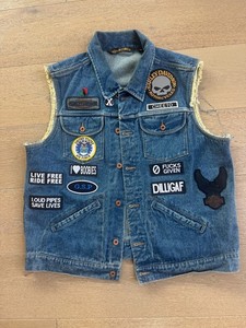 Harley-Davidson Men’s Denim Vest XL Patched Custom Biker Cut Off Club Edgy Rough