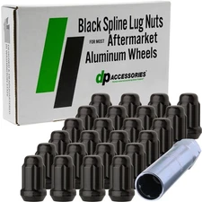 Black M12x1.50 Lug Nuts For Aftermarket Wheels - Closed End Spline - Set of 24