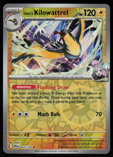 Iono's Kilowattrel 055/159 Rare Journey Together Pokemon Reverse Holo Near Mint