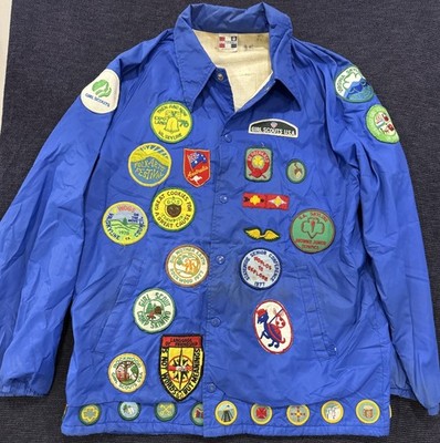 Vtg 70s/80s Women Sz Med. Girl Scout Patches Windbreaker Zip-up Jacket Virginia