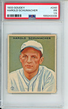 1933 Goudey Hal Schumacher rookie baseball card, graded Fair 1.5 #176 in the set
