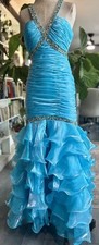 NWT Alyce Formal Blue Floor length front split sz 4 Fairy Elegant