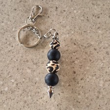 Black Beige Animal Print Beaded Spiked Metal Acrylic Key Chain Trendy for Women