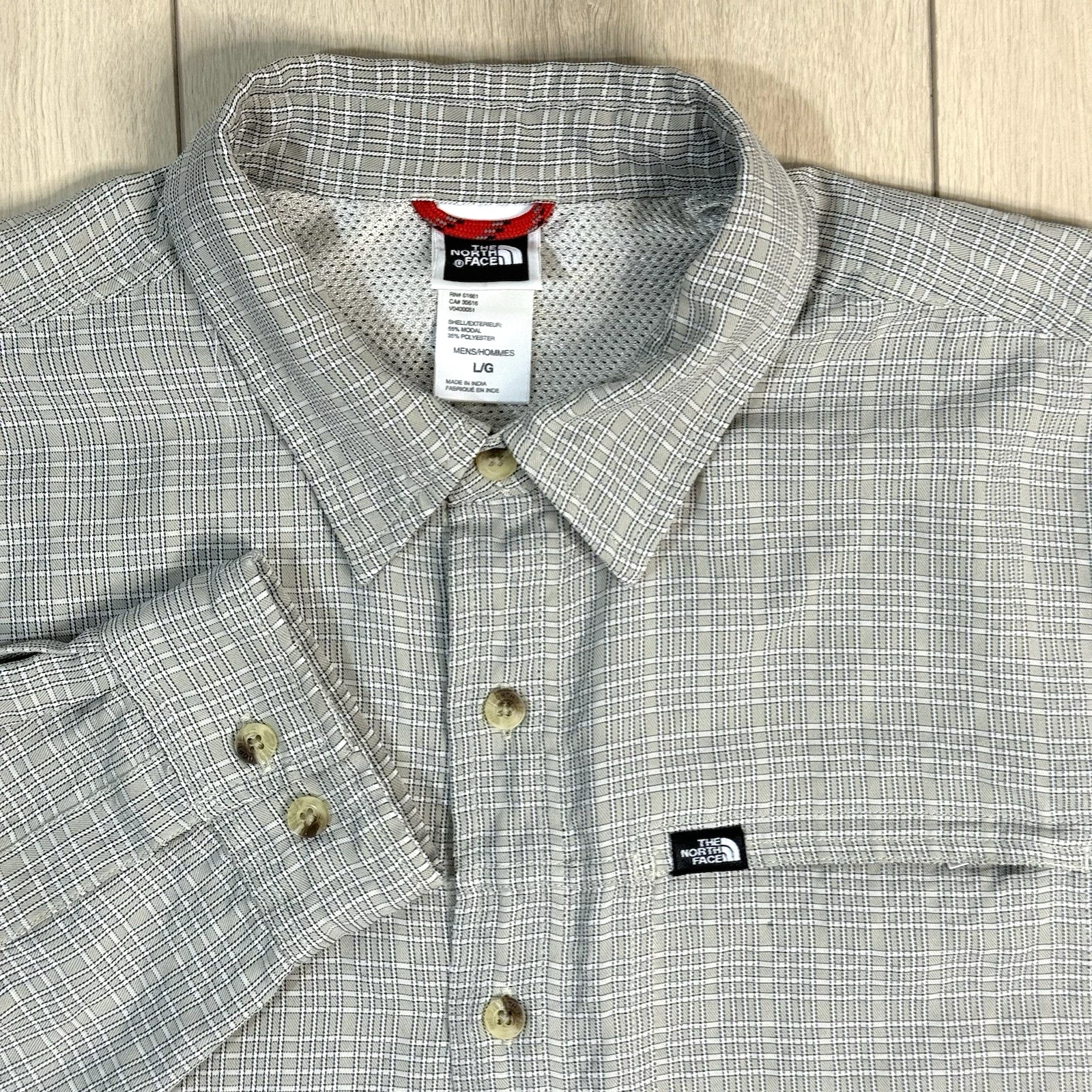 The North Face Shirt Men’s L Plaid Mesh Lined Beige Outdoor Button Up Hiking