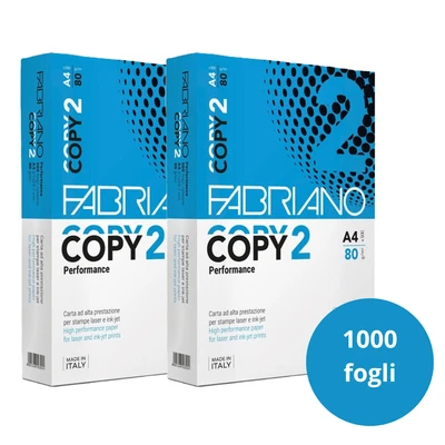 Carta per stampante A4 80g - Fabriano Copy 2 - 2 Risme 1000 Fogli
