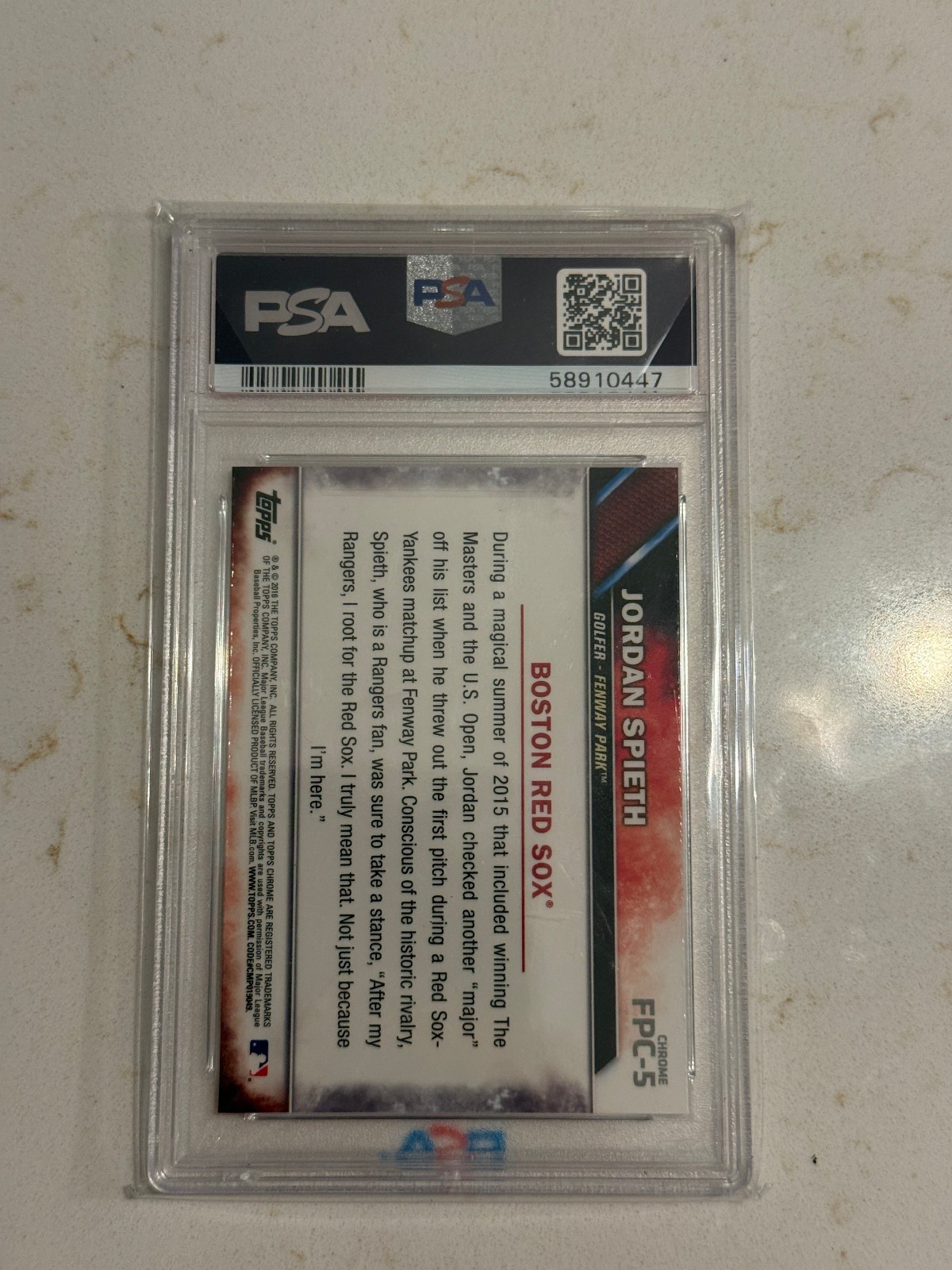 2016 Topps Chrome First Pitch Refractor Jordan Spieth #FPC-5 PSA 10 GEM MT view 2