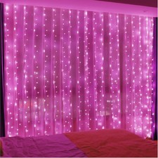 300 LED Pink Curtain Fairy Lights Remote 8 Modes 9.8x9.8 Ft Waterproof