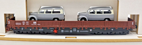 Busch TT 31173, Flachwagen Samm 4818 mit Framo 60-26-89 DR Ep.III #KF6 | Condition: Neu
