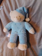 MOTHERCARE BLUE BEDTIME BEAR'. TEDDY BEAR PLUSH SOFT TOY. COMFORTER 